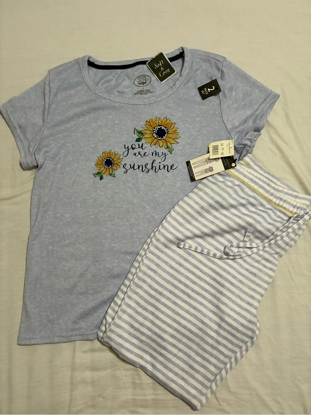 Laura Ashley Light Blue Sunflower Short Sleeve Womens Pajama Set